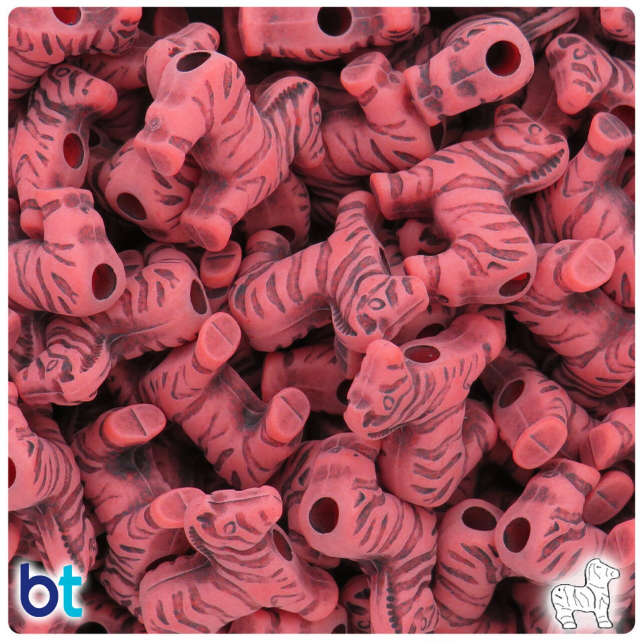 BeadTin Bright Red Antique 22mm Zebra Plastic Pony Beads (24pcs)
